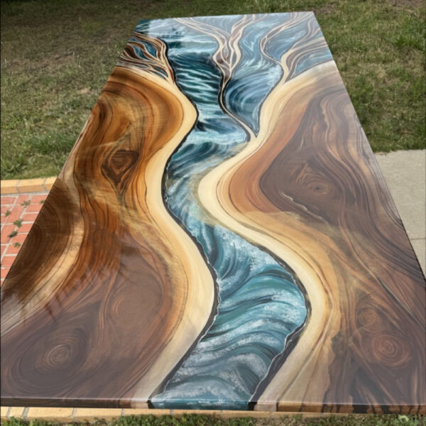 River Pulse – Custom Live Edge Resin Table