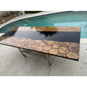 Black Epoxy Honeycomb Design Dining Table Hexagon Modern Handmade