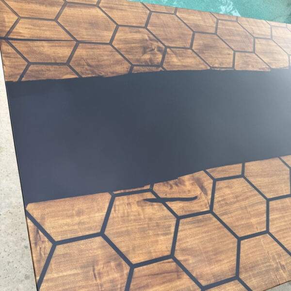 Black Epoxy Honeycomb Design Dining Table Hexagon Modern Handmade - Image 2